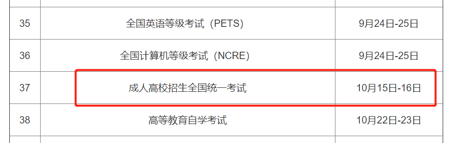 2022年温州成人高考考试时间