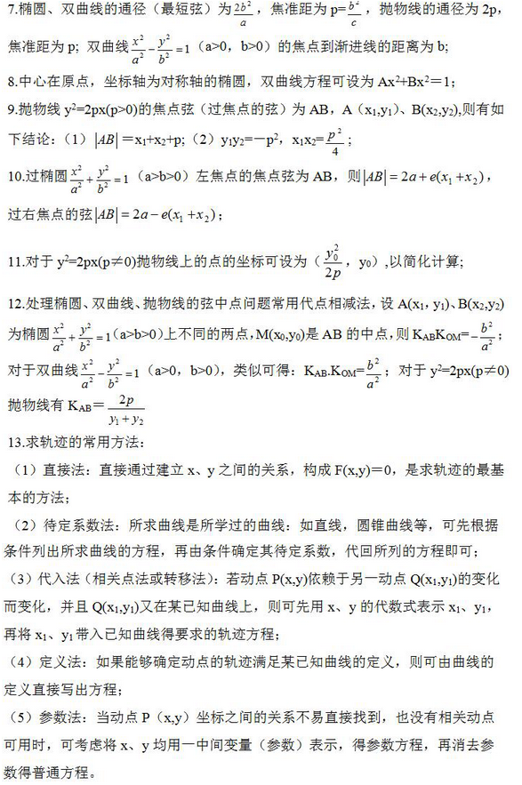 浙江2024年成考高起点《理数》学习考点笔记（圆锥曲线方程）
